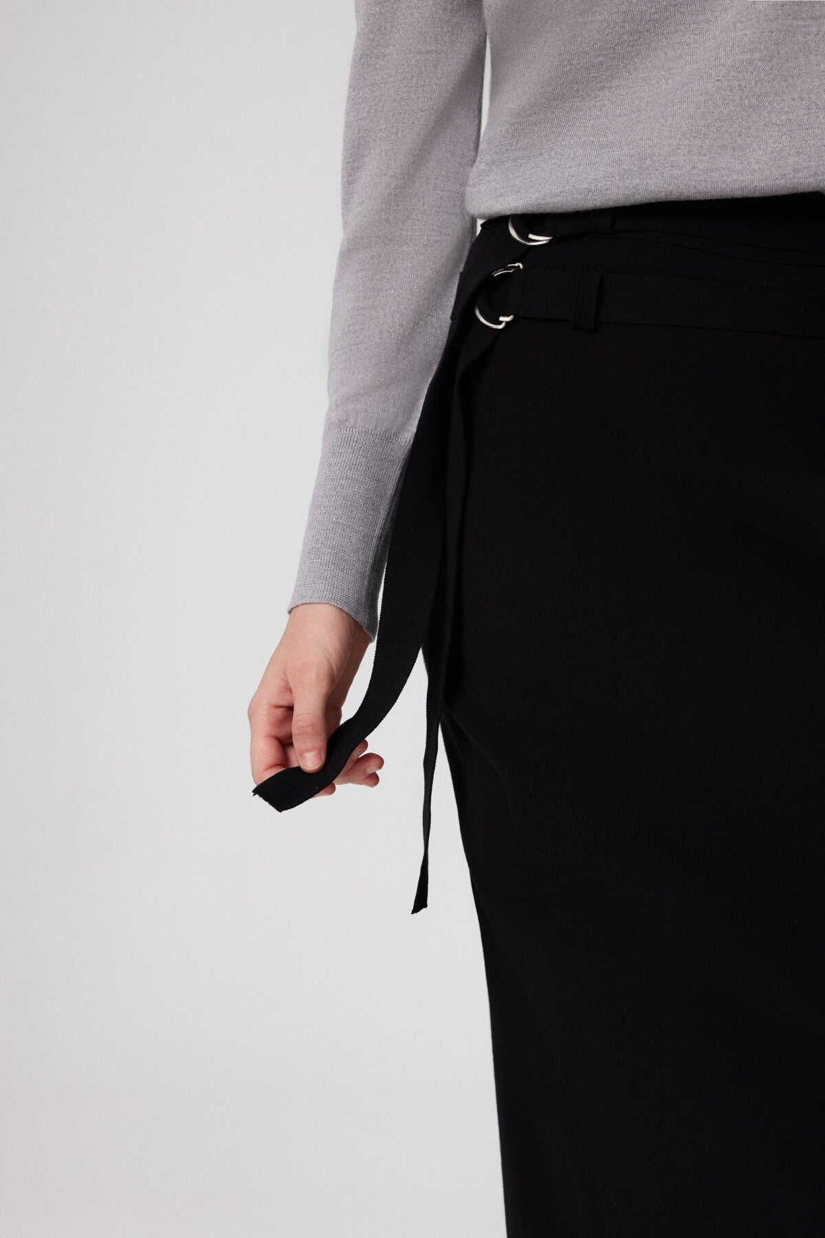 Long Skirt with Black Belt and Slit Detail