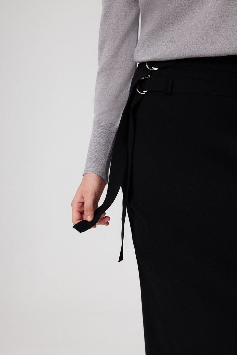 Long Skirt with Black Belt and Slit Detail