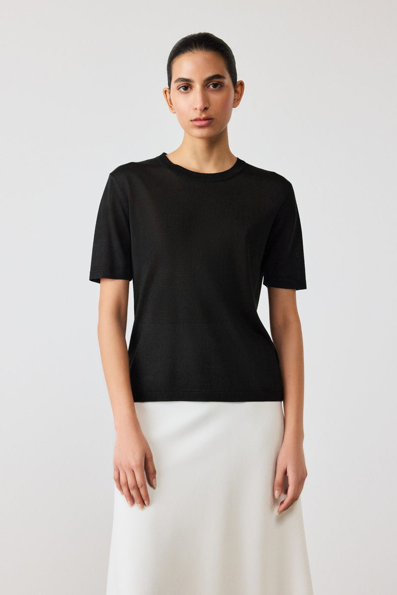 Black Short Sleeve Knit Women's T-Shirt