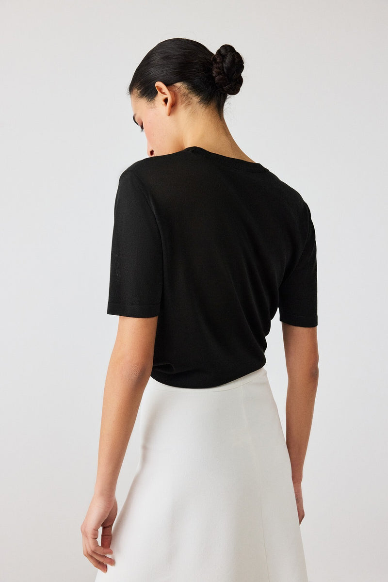 Black Short Sleeve Knit Women's T-Shirt