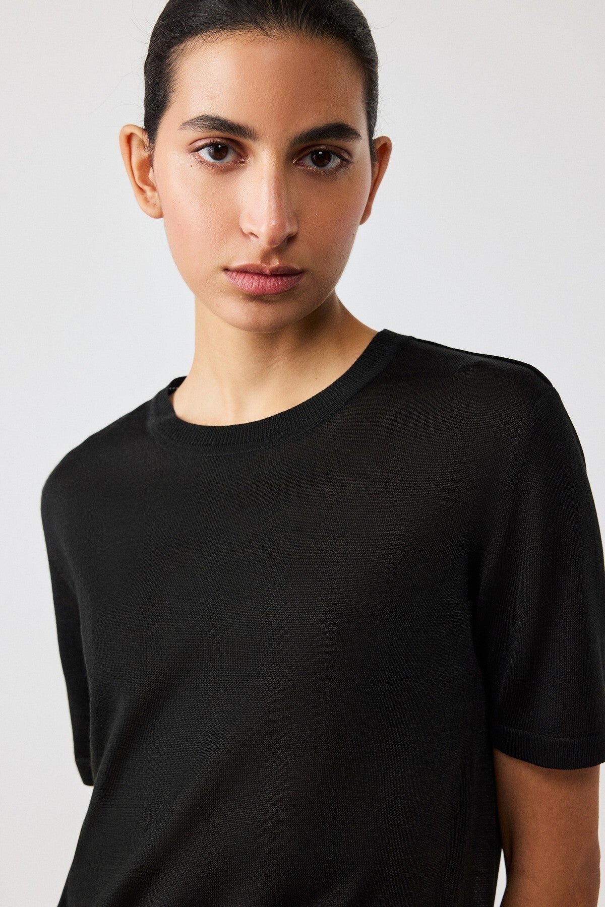 Black Short Sleeve Knit Women's T-Shirt