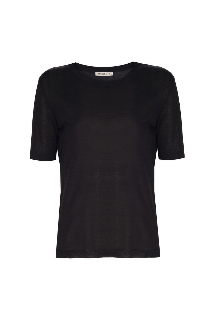 Black Short Sleeve Knit Women's T-Shirt