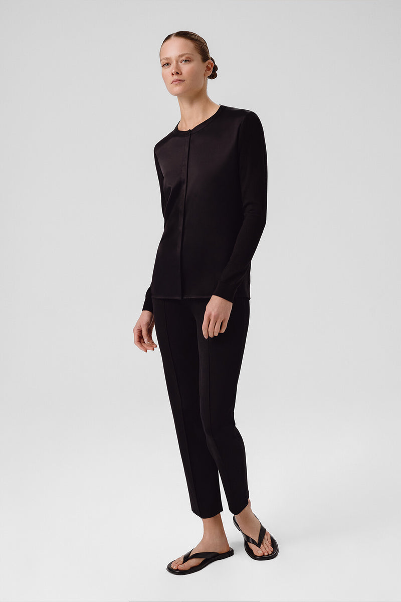 Women's Buttoned Cardigan with Black Contrast Fabric