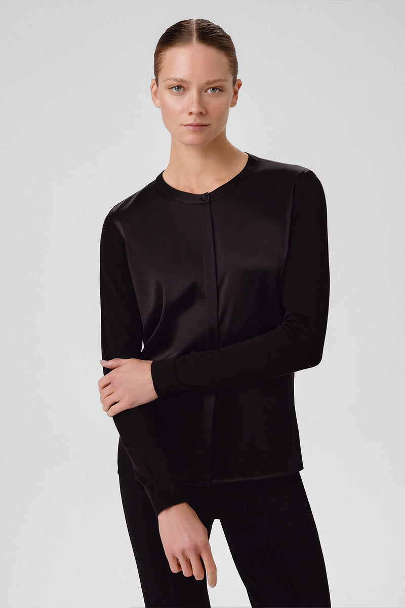 Women's Buttoned Cardigan with Black Contrast Fabric