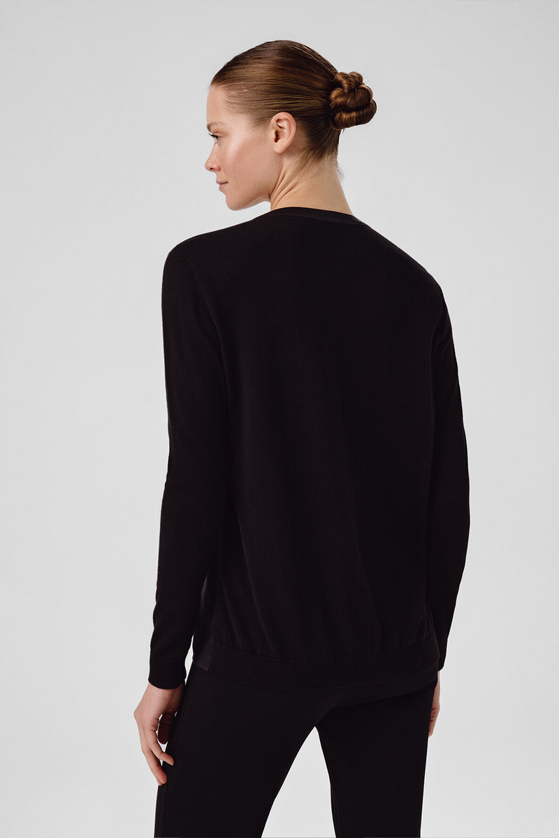 Women's Buttoned Cardigan with Black Contrast Fabric