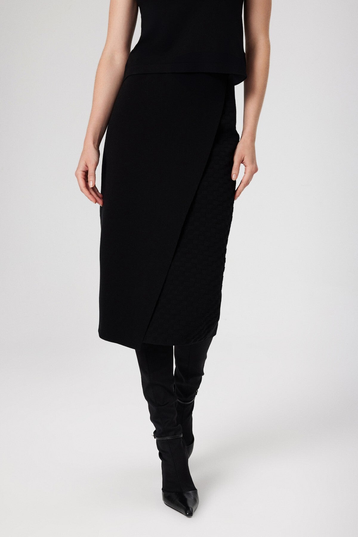 Black Cross-Patterned Midi Skirt