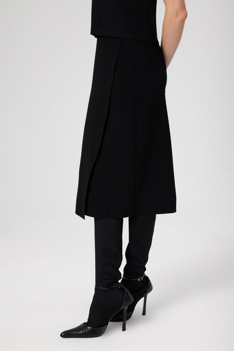 Black Cross-Patterned Midi Skirt
