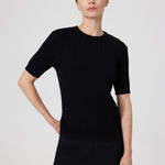 Black Knit Patterned Half-Sleeve Women's Sweater