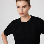 Black Knit Patterned Half-Sleeve Women's Sweater