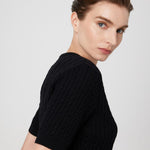 Black Knit Patterned Half-Sleeve Women's Sweater