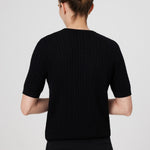 Black Knit Patterned Half-Sleeve Women's Sweater