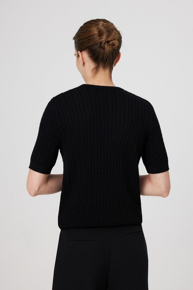 Black Knit Patterned Half-Sleeve Women's Sweater