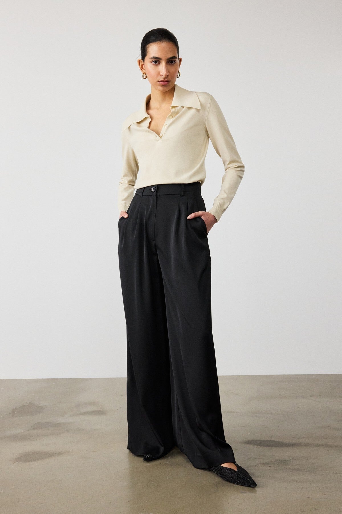 Black Pleated Palazzo Women's Pants