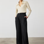 Black Pleated Palazzo Women's Pants
