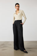 Black Pleated Palazzo Women's Pants