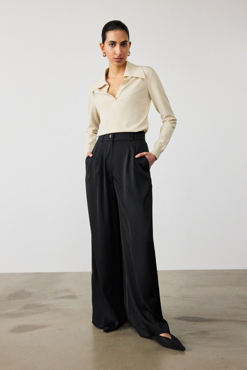 Black Pleated Palazzo Women's Pants