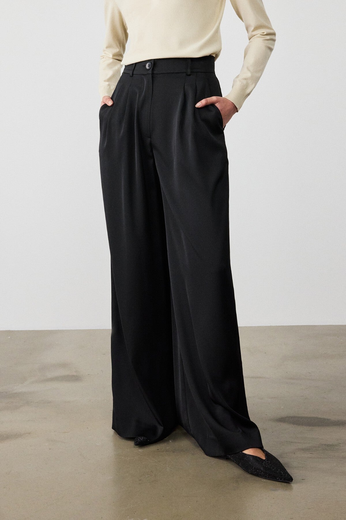 Black Pleated Palazzo Women's Pants