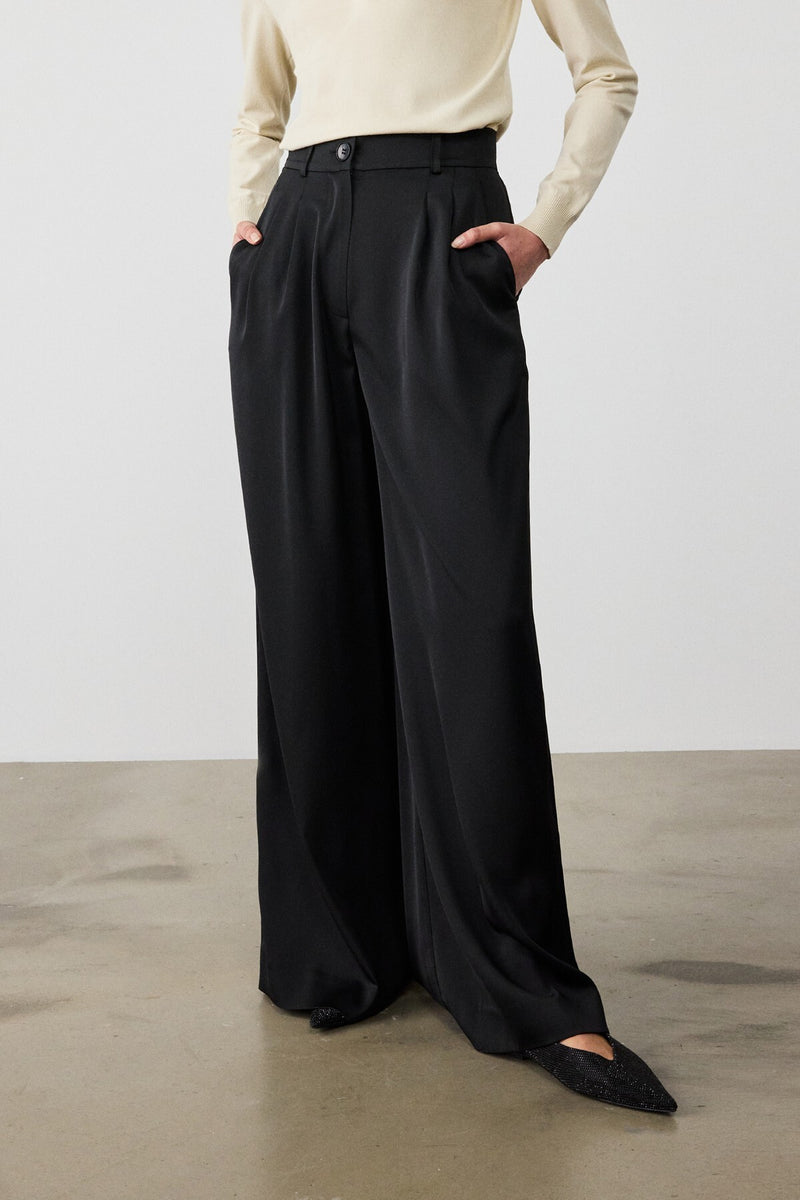 Black Pleated Palazzo Women's Pants