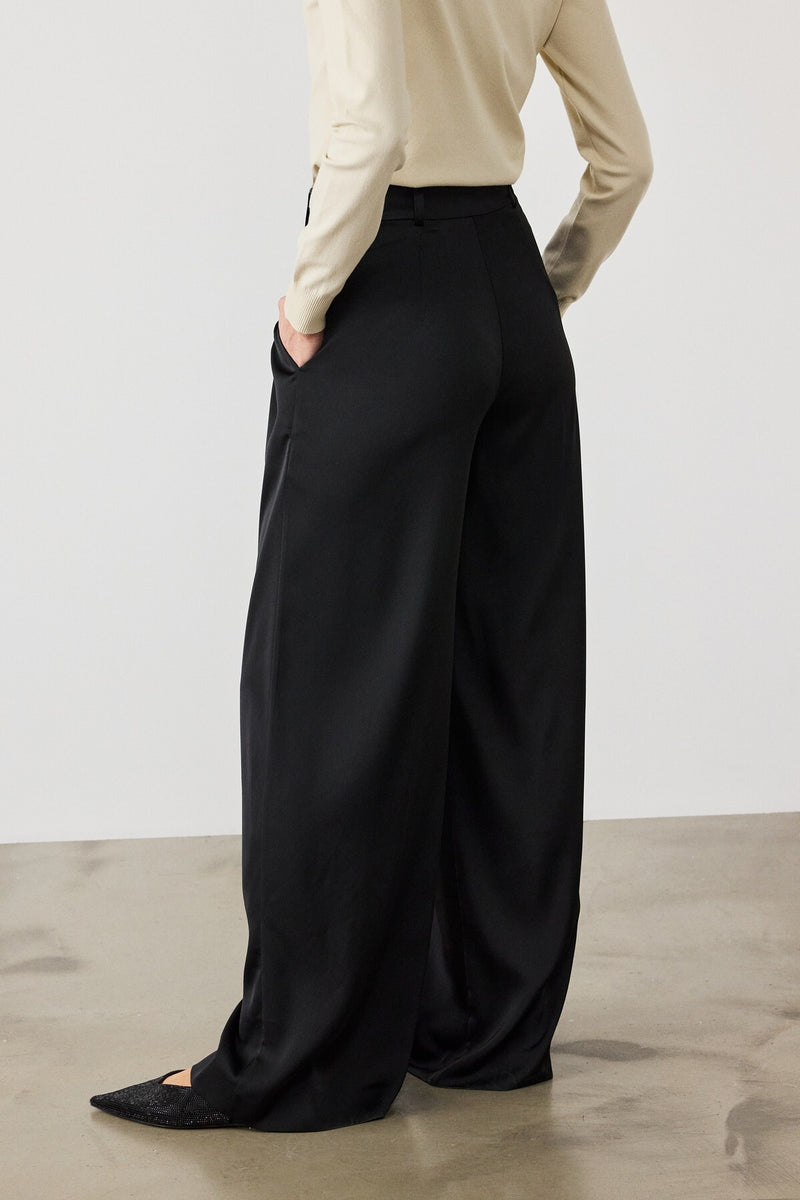 Black Pleated Palazzo Women's Pants