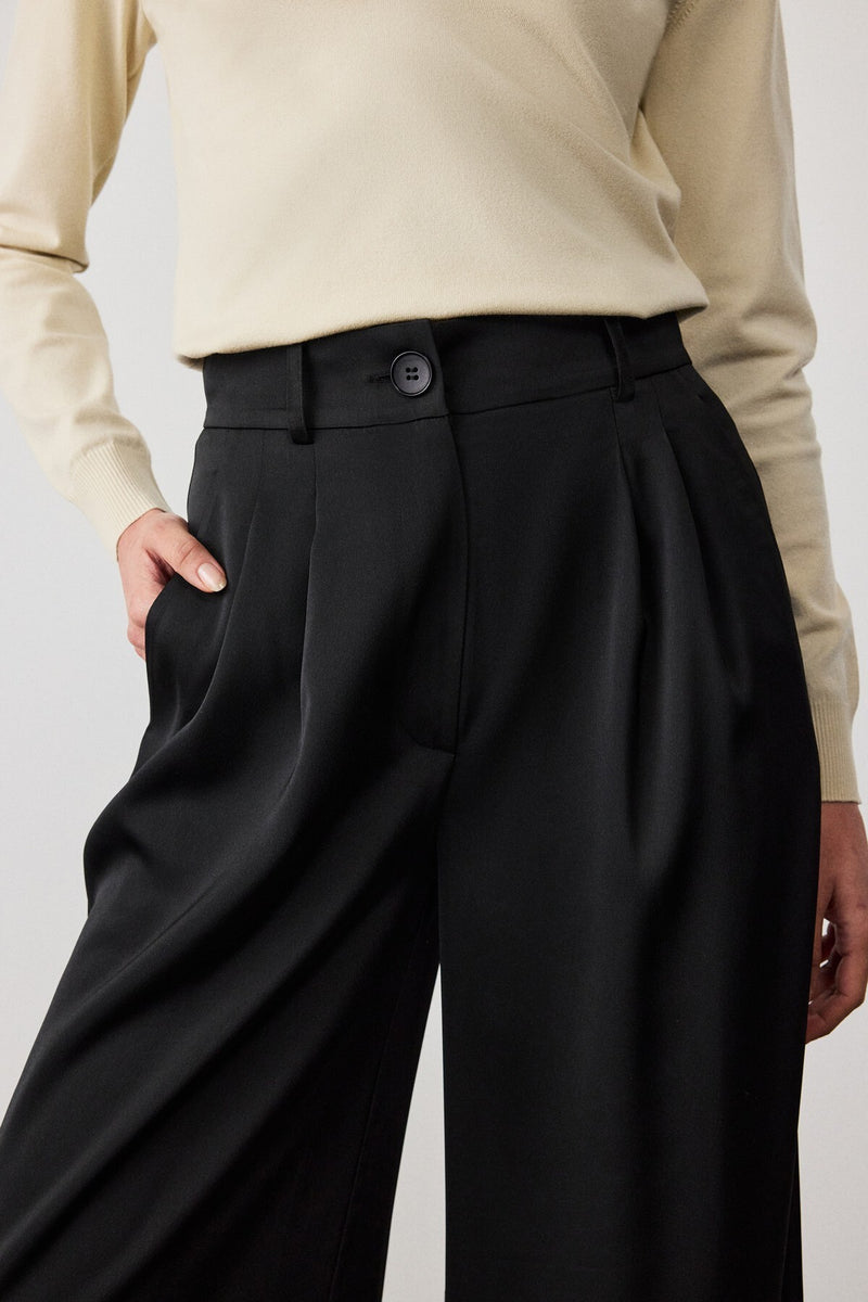 Black Pleated Palazzo Women's Pants