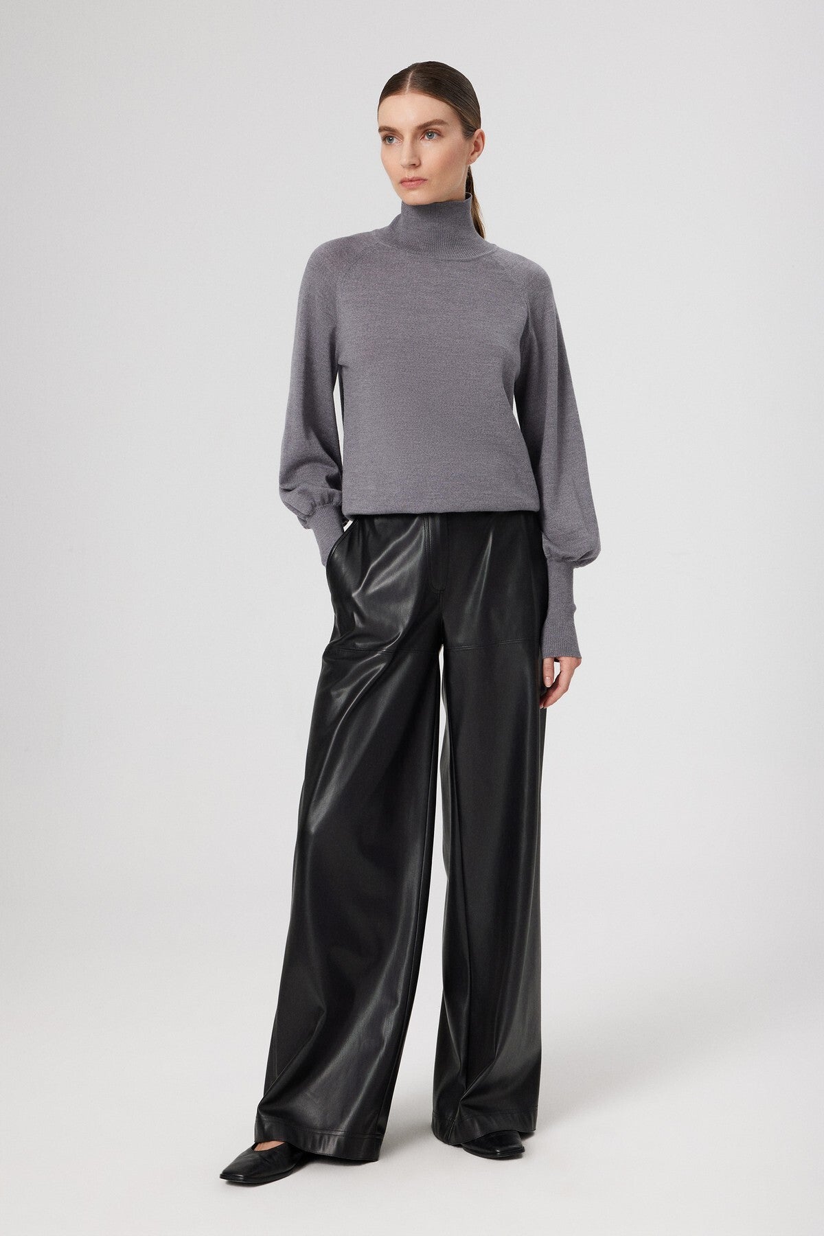 Black Faux Leather Women's Pants