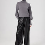 Black Faux Leather Women's Pants