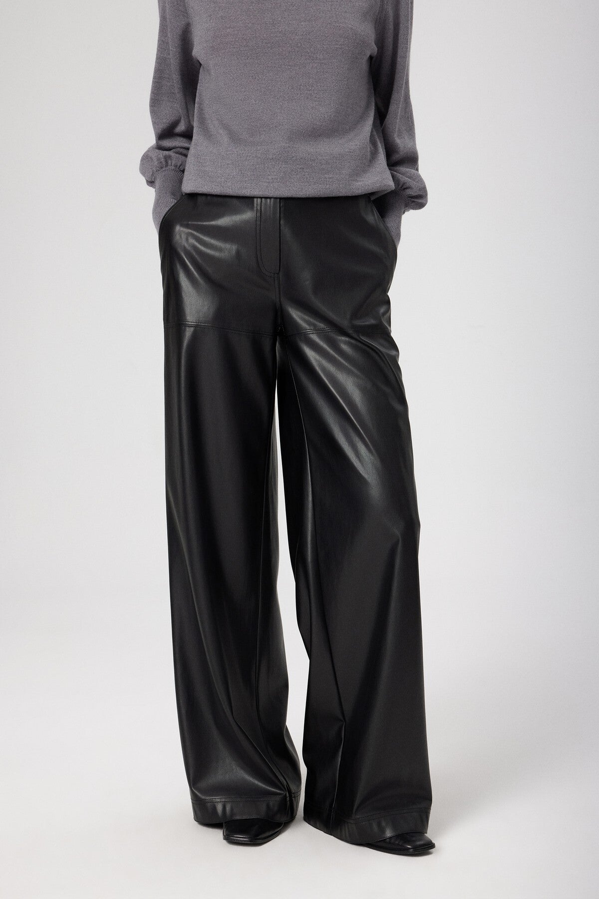 Black Faux Leather Women's Pants