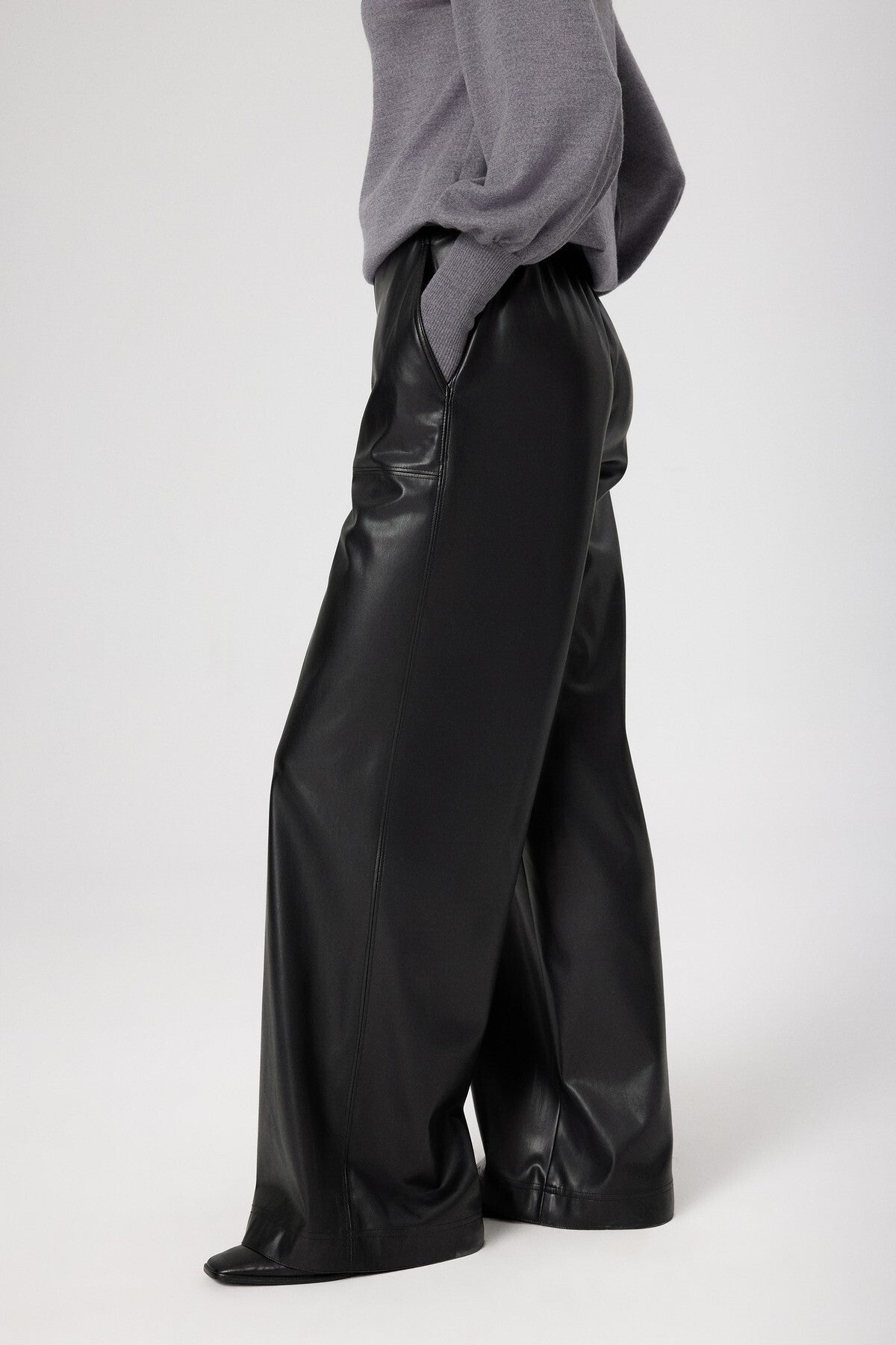 Black Faux Leather Women's Pants