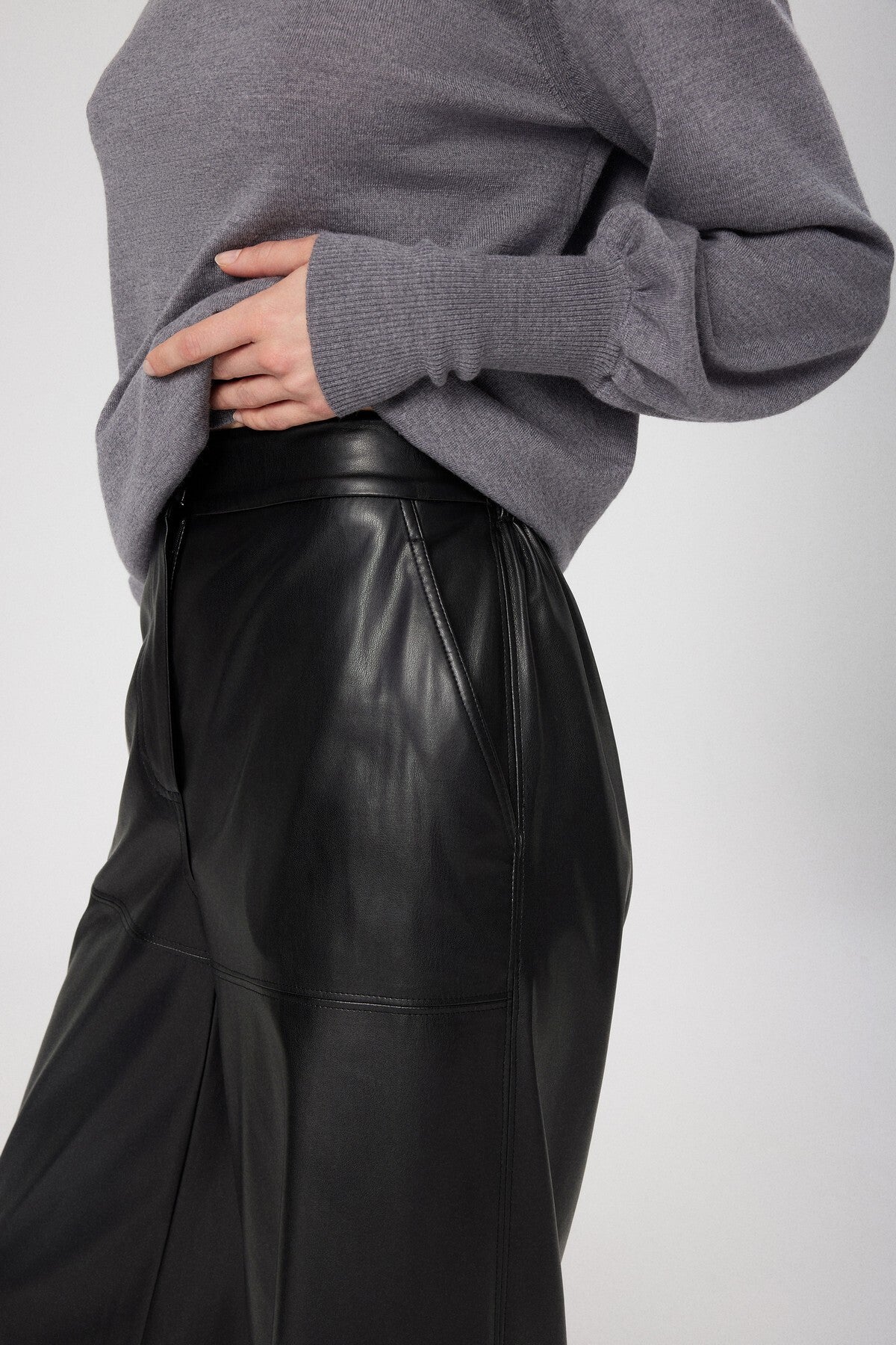 Black Faux Leather Women's Pants