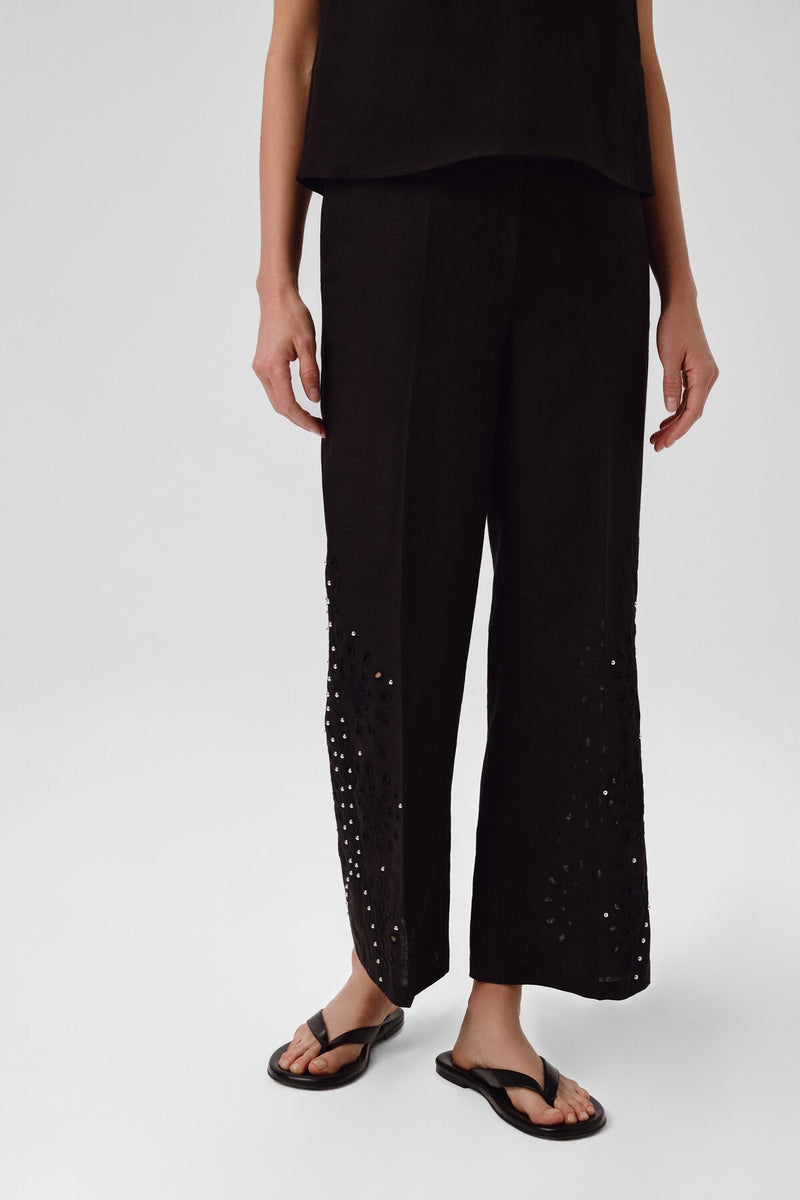 Women's Pants with Black Stone Embroidery