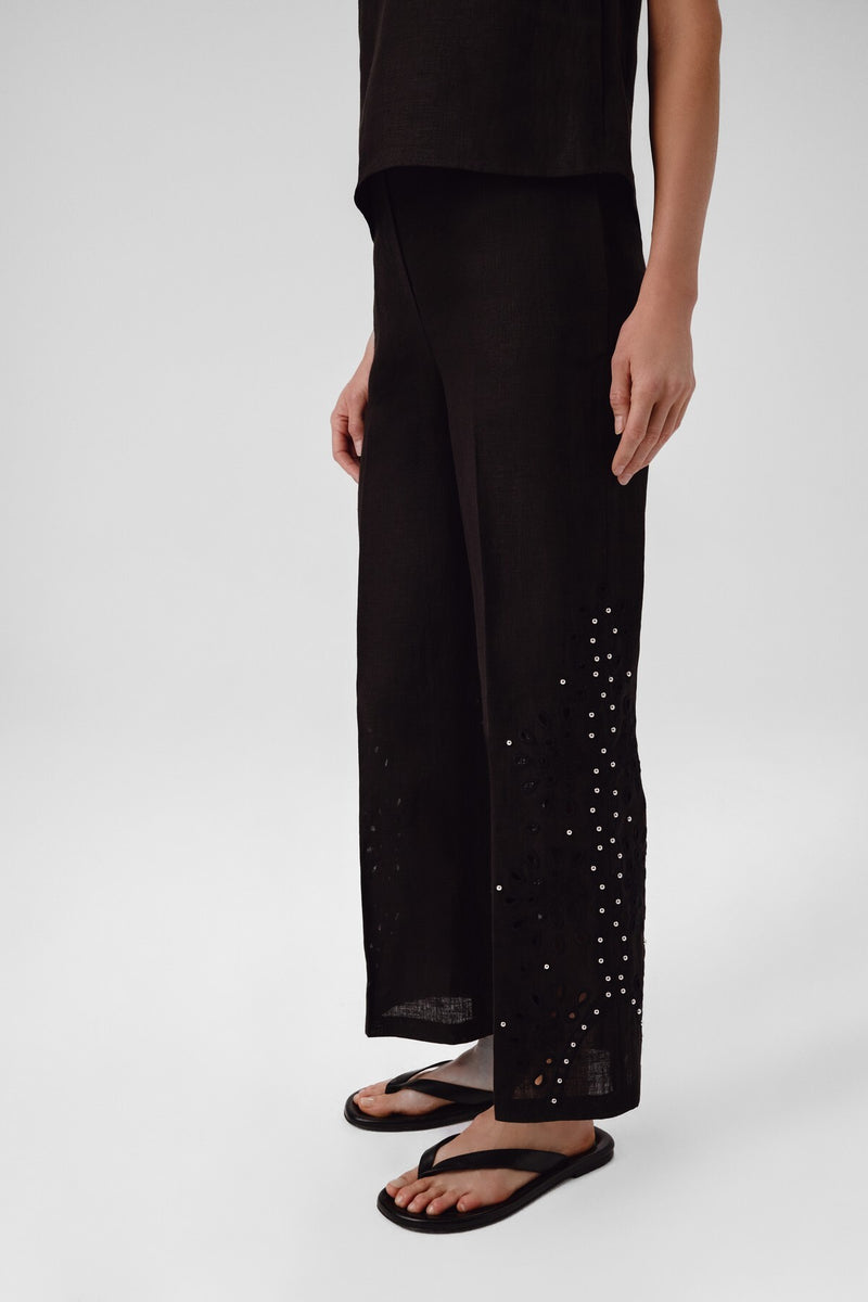 Women's Pants with Black Stone Embroidery