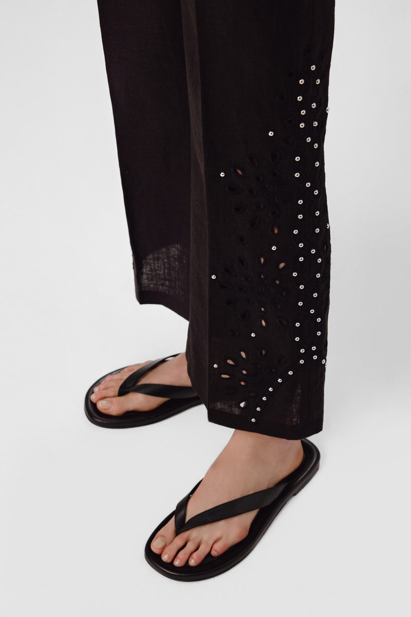Women's Pants with Black Stone Embroidery