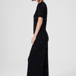 Black Stone Embroidered Short Sleeve Women's Sweater