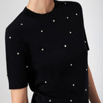 Black Stone Embroidered Short Sleeve Women's Sweater