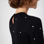 Black Stone Embroidered Short Sleeve Women's Sweater