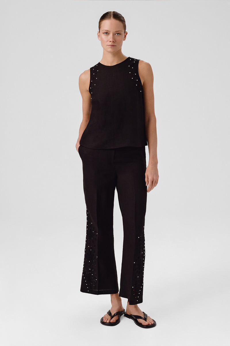 Black Stone Embroidered Sleeveless Blouse
