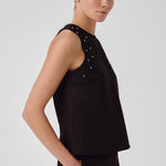 Black Stone Embroidered Sleeveless Blouse
