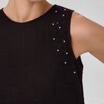 Black Stone Embroidered Sleeveless Blouse