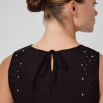 Black Stone Embroidered Sleeveless Blouse