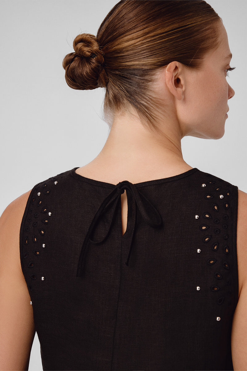 Black Stone Embroidered Sleeveless Blouse