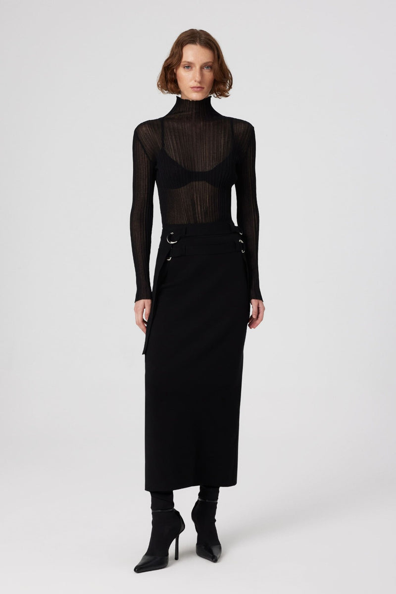 Black Transparent Boat Neck Blouse