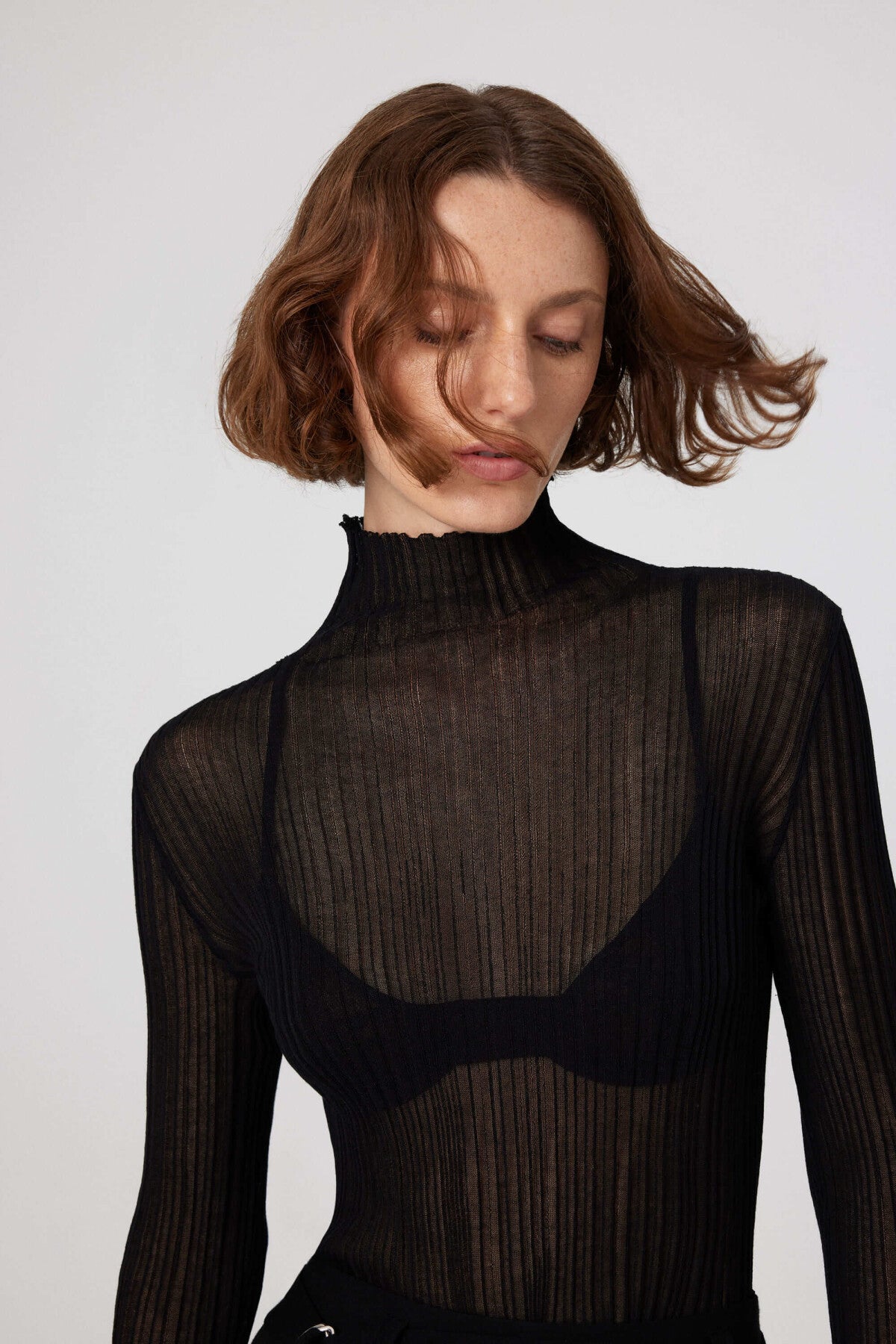 Black Transparent Boat Neck Blouse