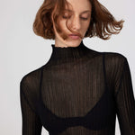 Black Transparent Boat Neck Blouse