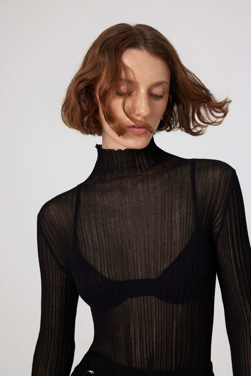Black Transparent Boat Neck Blouse