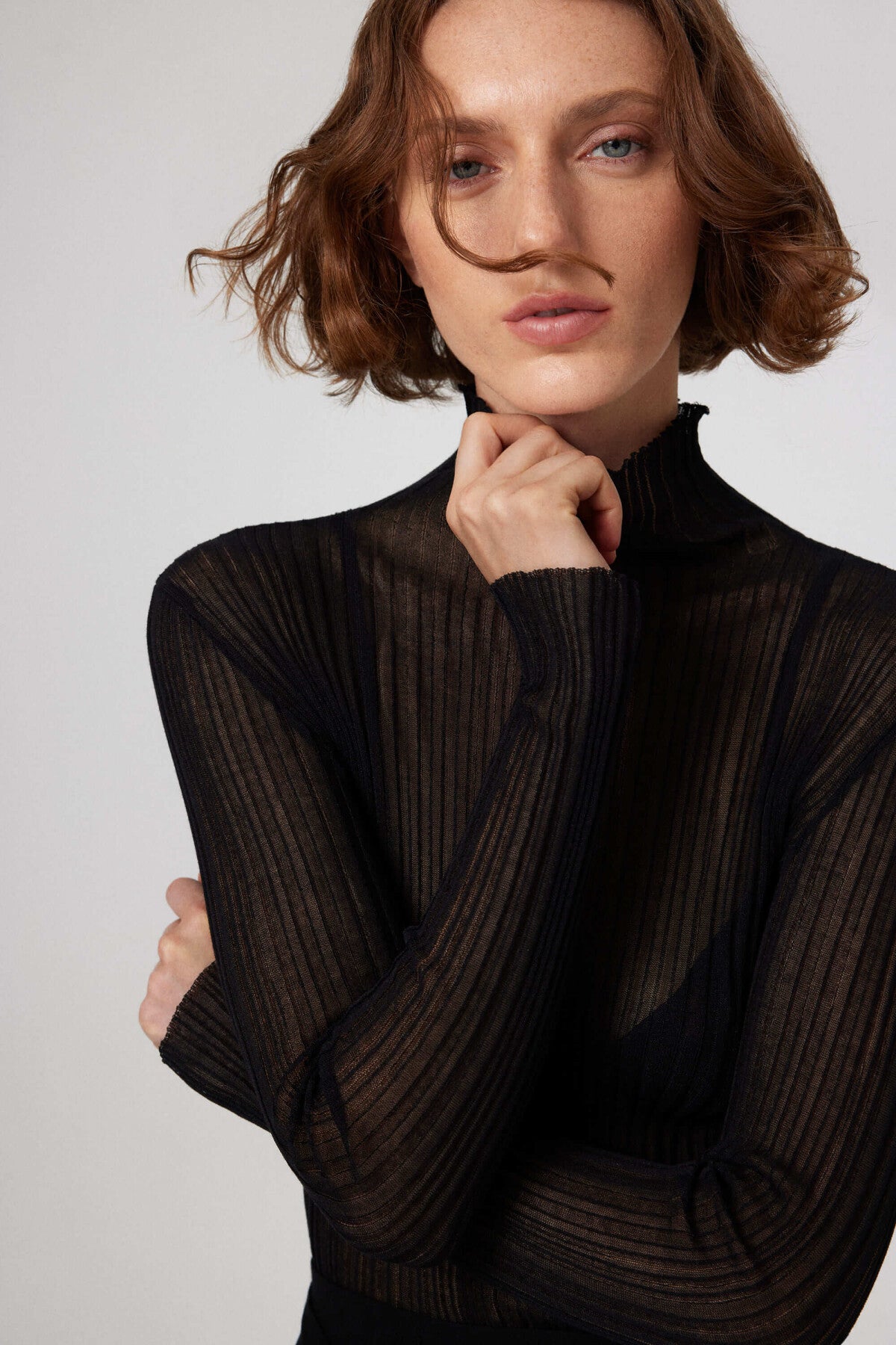 Black Transparent Boat Neck Blouse