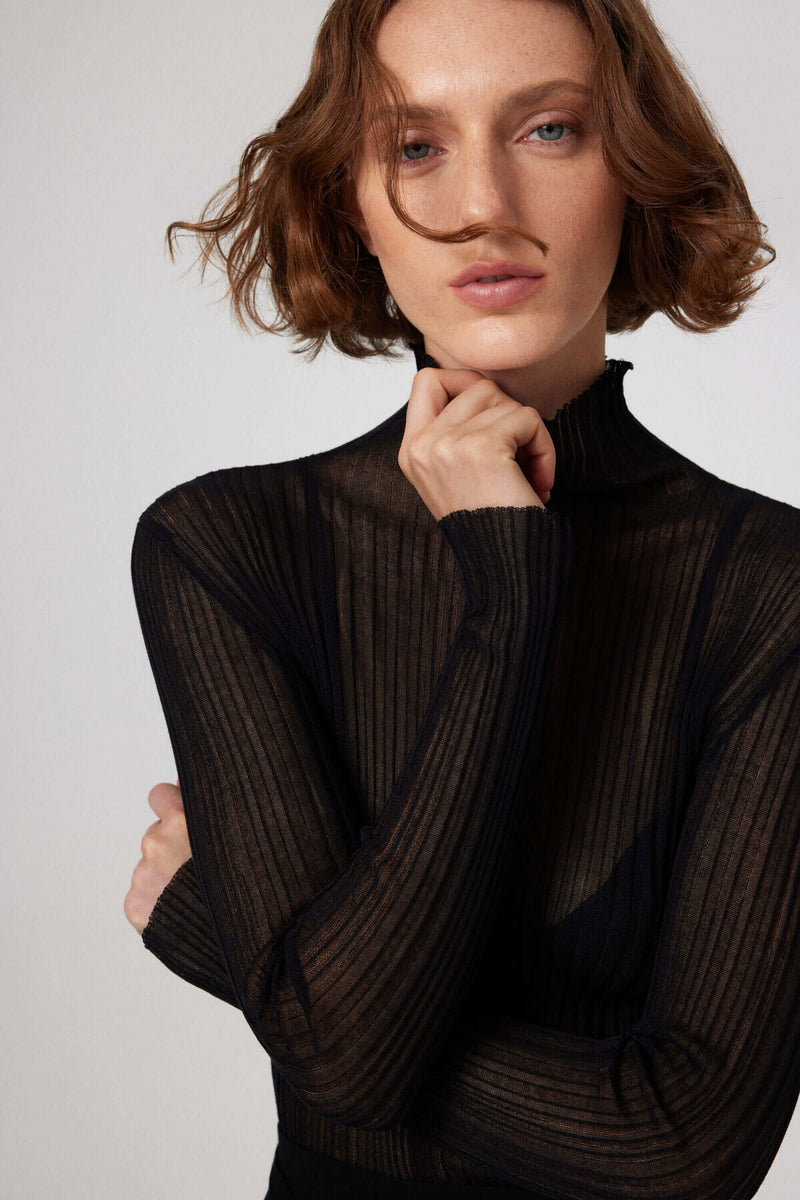 Black Transparent Boat Neck Blouse
