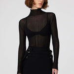 Black Transparent Boat Neck Blouse