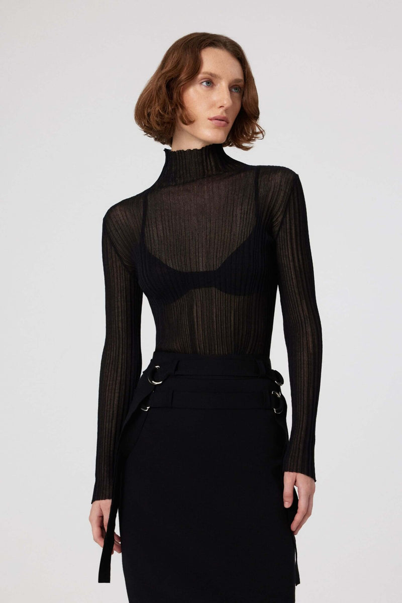 Black Transparent Boat Neck Blouse