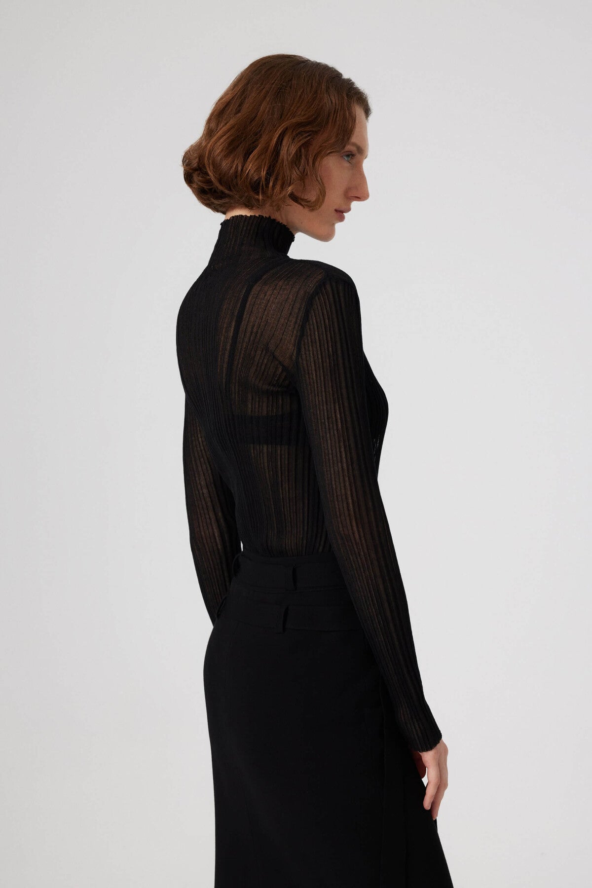 Black Transparent Boat Neck Blouse