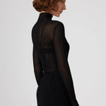Black Transparent Boat Neck Blouse